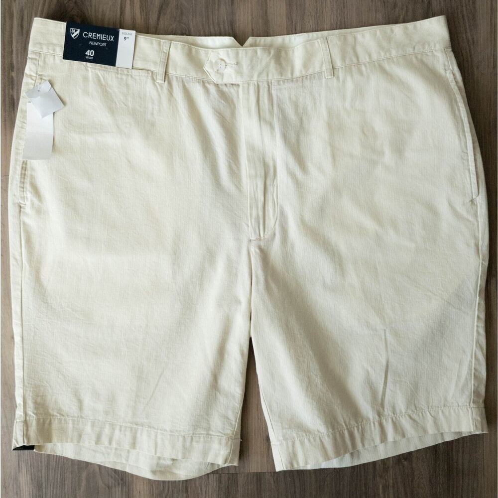 Cremieux Newport Stone Khaki Striped Lightweight Chino Chino Shorts Mens SIZE 40